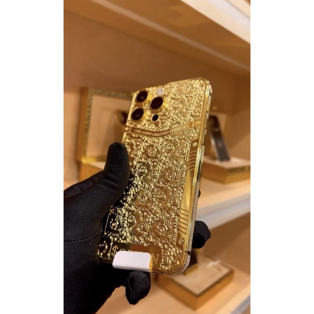 Apple iPhone 16 Pro Max 1TB Custom 24K Gold Plated Engraved Diamond Incrustation