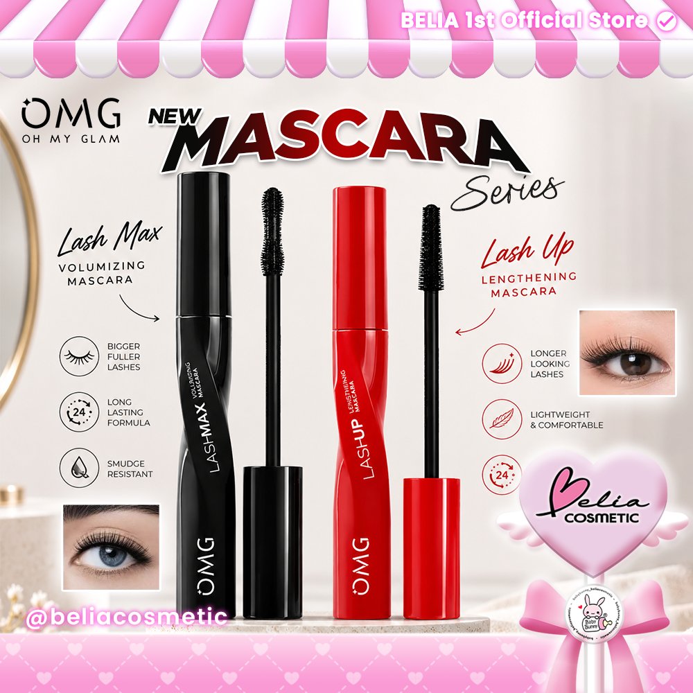 [ BELIA ] OMG Oh My Glow Mascara Series | Lash Up Lengthening Mascara 6g | Lash Max Volumizing Mascara Bulu Mata Panjang | Melentikan Tanpa Gumpal | Volume Halus Tanpa Gumpal