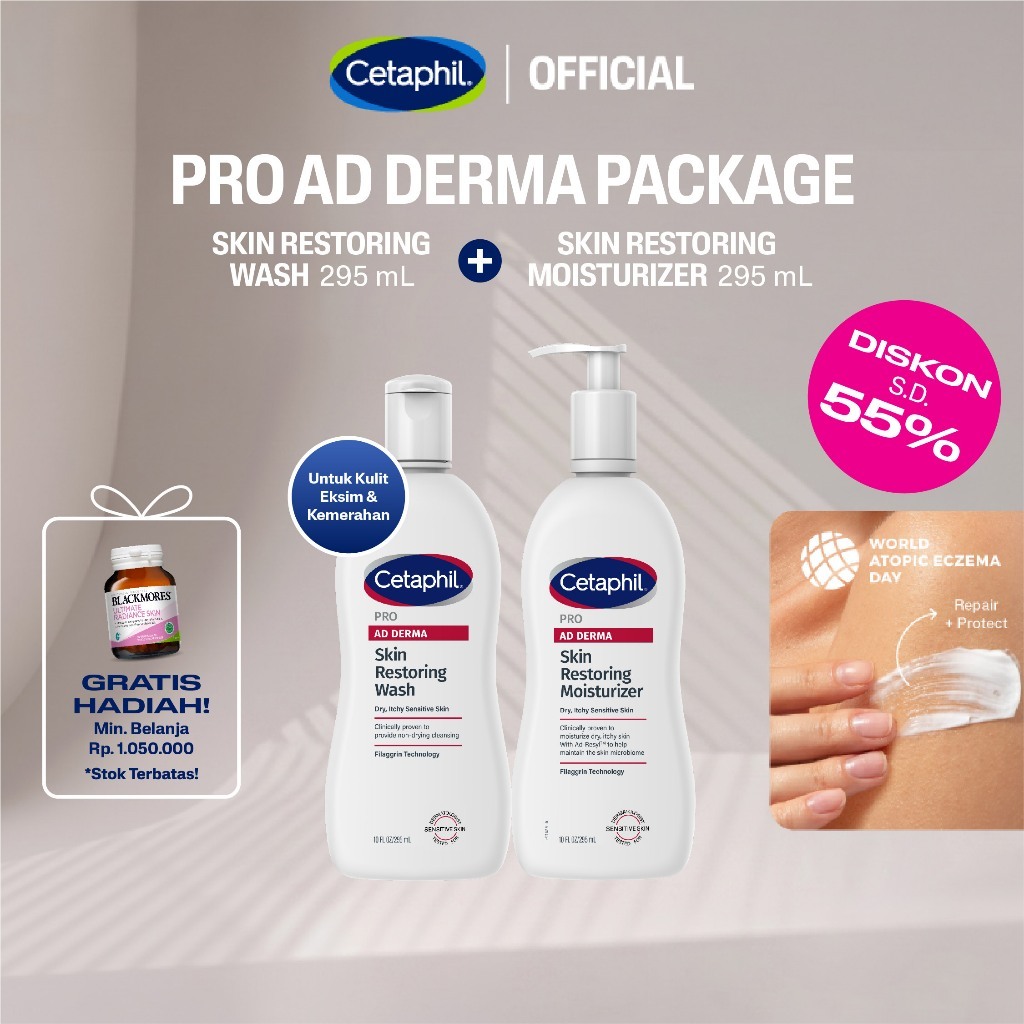 Cetaphil Pro AD Derma Wash 295ml + Skin Restoring Moisturizer 295ml