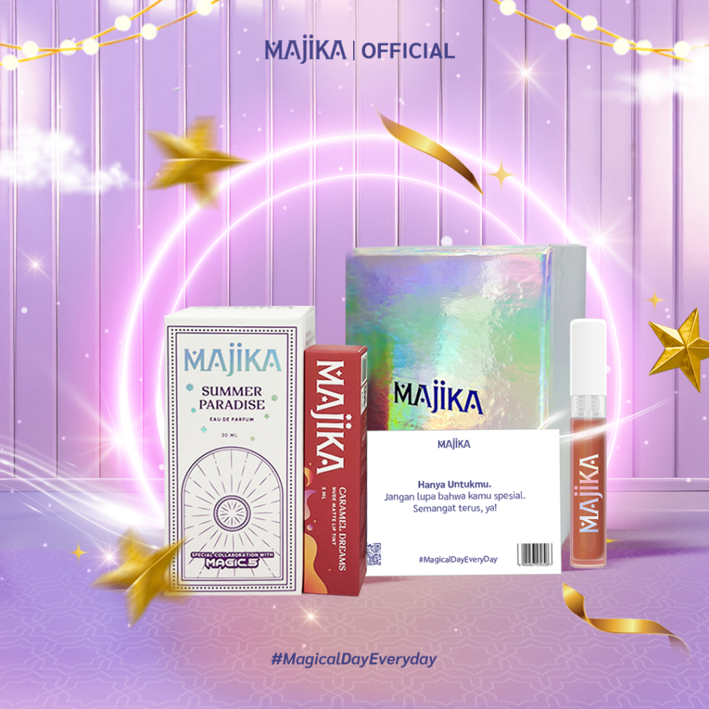 MAGIC5 x MAJIKA Aura Kit Gift Box |KADO ULANG TAHUN|HANYA UNTUKMU|SELAMAT | [Summer Paradise EDP + Lip Tint Caramel Dreams + Box + Gift Card] | Parfum Unisex Tahan Lama
