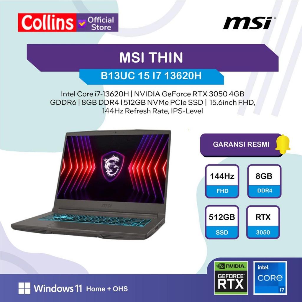 MSI Thin 15 B13UC Intel Core i7-13620H RTX 3050 Ram 16GB SSD 512GB 15.6" FHD 144Hz Windows 11 Home