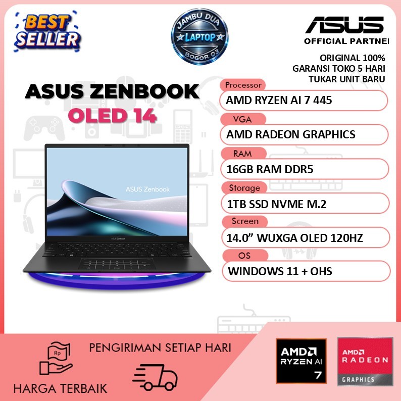 ASUS ZENBOOK 14 OLED UM3406GA AMD RYZEN AI 7 445 RAM 16GB SSD 1TB W11+OHS+M365B 14.0WUXGA 120HZ
