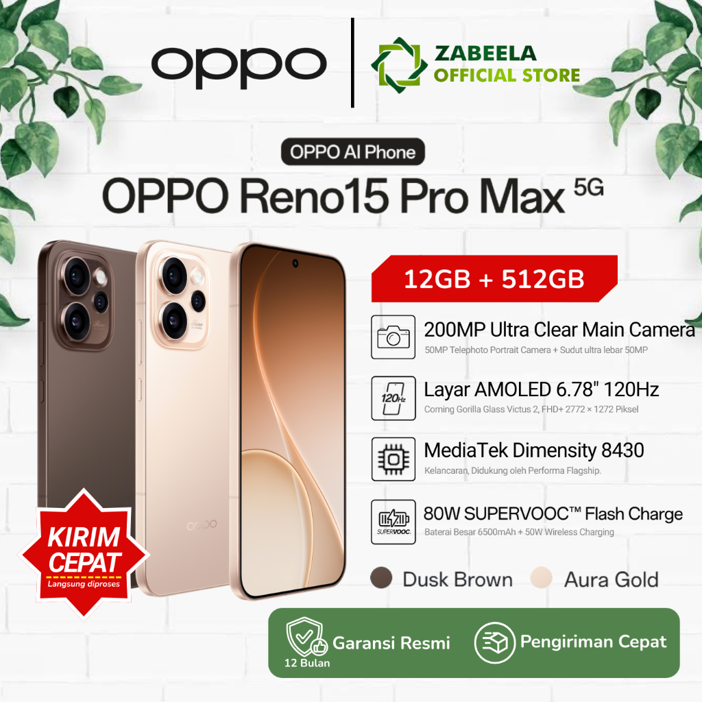 Jual Oppo Reno 15 Pro Max 5G 12/512GB Layar 6.78" AMOLED 200MP HP OPPO Terbaru 2026 Garansi Resmi | Shopee Indonesia