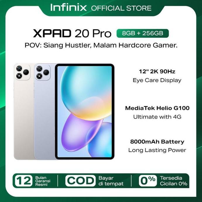 Jeromesos - Infinix Xpad 20 Pro 8Gb 256Gb 4G Lte 90Hz Ips 8000Mah Tablet Android 15 Mediatek Helio G100 Ultimate 12 Inci 2000X1200 450Nits 18W
