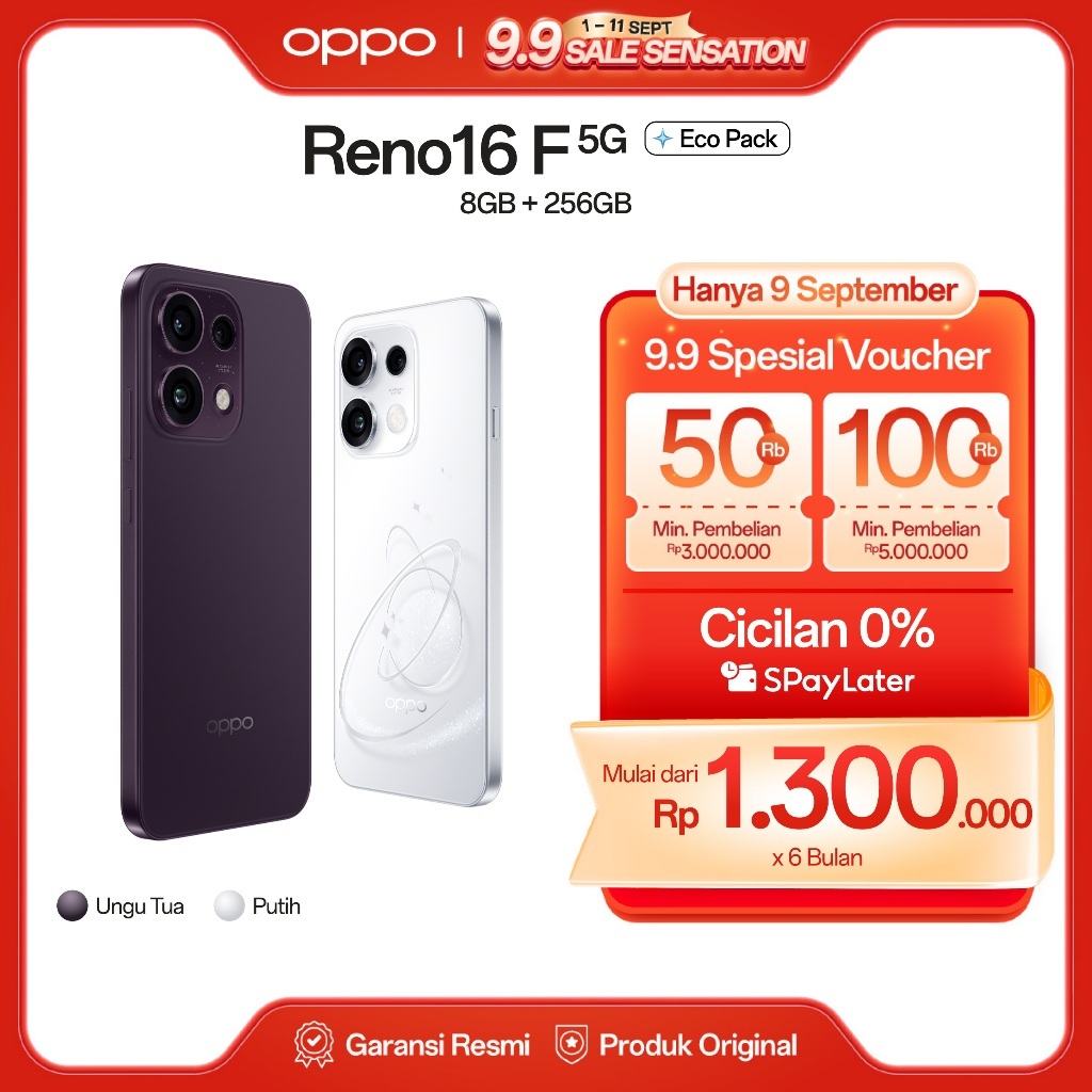 Jual OPPO Reno16 F 5G Eco Pack 8GB+256GB [3D Pop Planet Design, AI Remix Collage, 50MP Ultra-wide Selfie Camera] | Shopee Indonesia
