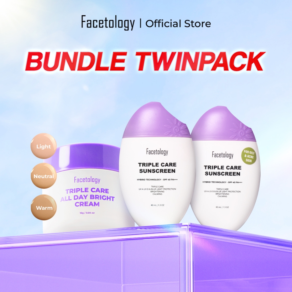 [LIVE] Facetology Bundling Triple Care All Day Bright Cream & Triple Care Sunscreen SPF 40 PA+++ 40ML