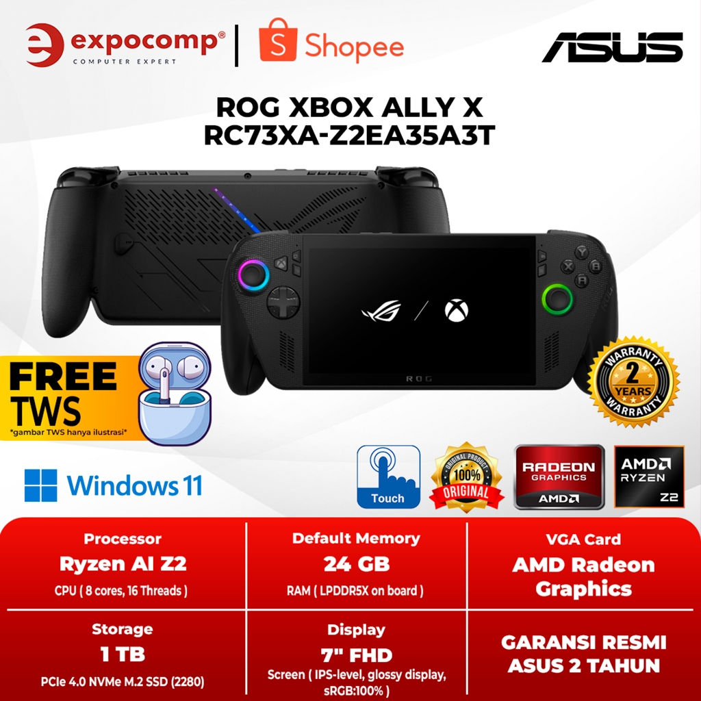 ASUS GAMING ROG XBOX ALLY X RC73XA-Z2EA35A3T BLACK RYZEN AI Z2 EXTREME 24GB 1TB SSD 7 INCH FHD IPS 100% SRGB TOUCH 120HZ WIN 11 HOME