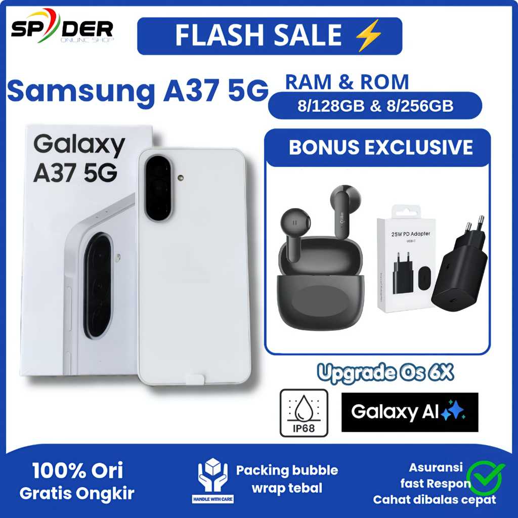 Samsung Galaxy A37 5G Ram 8/128GB, 8/256GB (Hp AI | IP68 Exynos 1480) Garansi Resmi Indonesia