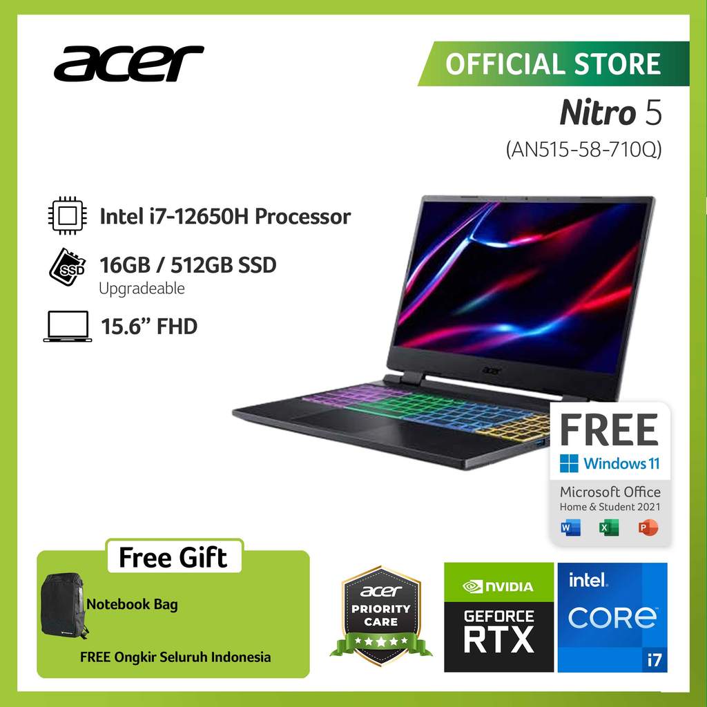ACER LAPTOP GAMING NITRO 5 AN515-58-710Q NVIDIA GEFORCE RTX 4060 15.6'" FHD INTEL I7-12650H RAM 16GB STORAGE 512GB SSD WINDOWS 11