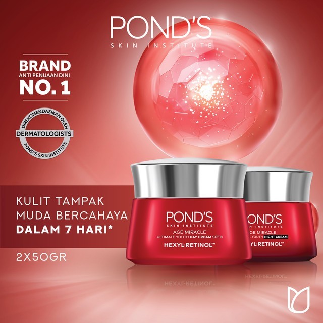 Ponds Age Miracle Anti Aging+Glowing Moisturizer Day & Night Cream 50gx2 with Retinol