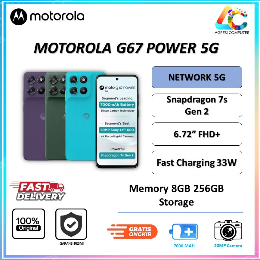 Motorola G67 Power 5G 8GB+256GB 7000mAh 120Hz Snapdragon 7s Gen 2 Corning Gorilla Glass 7i 50MP 4K