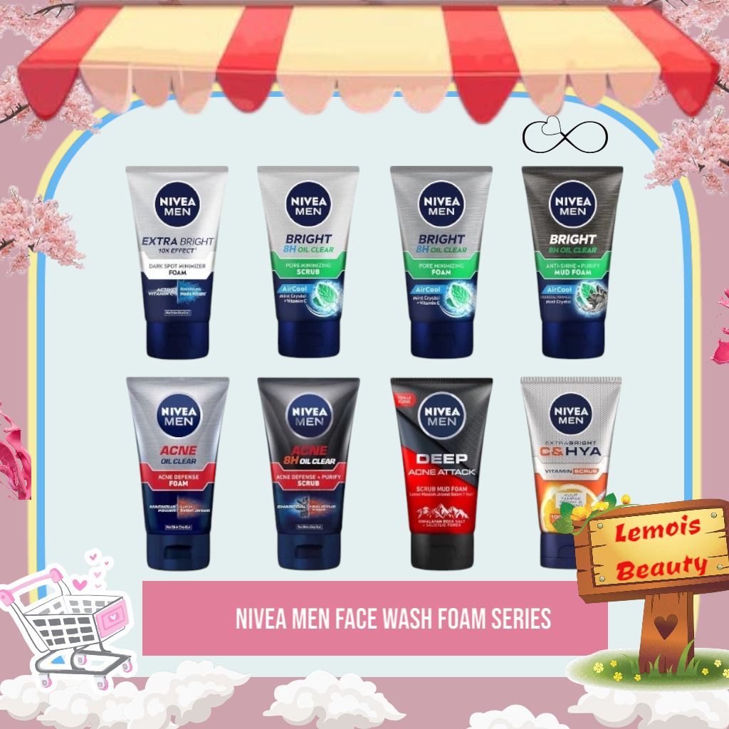 LemoisBeauty- NIVEA MEN Facial Foam Extra Bright Dark Spot Minimizer 100ml | Oil Control Nutri-Repair | Acne Oil Clear Acne Defense | Face Scrub For Men Extra Bright C&HYA | Bright Oil Clear | Cooling Foam Men Bright Oil Clear Anti Shine + Purify 100mL