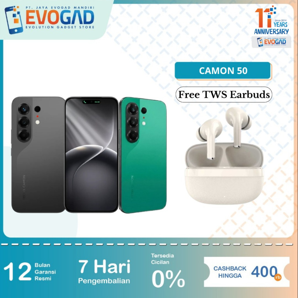 Tecno Camon 50 8/128 GB, 8/256 GB & 12/256 GB MediaTek Helio G200 6.78" AMOLED 120Hz 6340 mAh 50MP Sony LYTIA 700C | Garansi Resmi Tecno Indonesia 1 Tahun