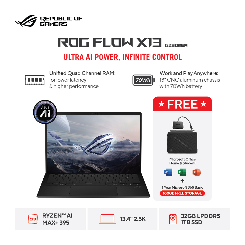 ASUS ROG Flow Z13 GZ302EA-RZA86N6G-HM [AMD Ryzen AI MAX+ 395/Integrated Graphics/32GB/1TB/13inch/WIN11/OHS]