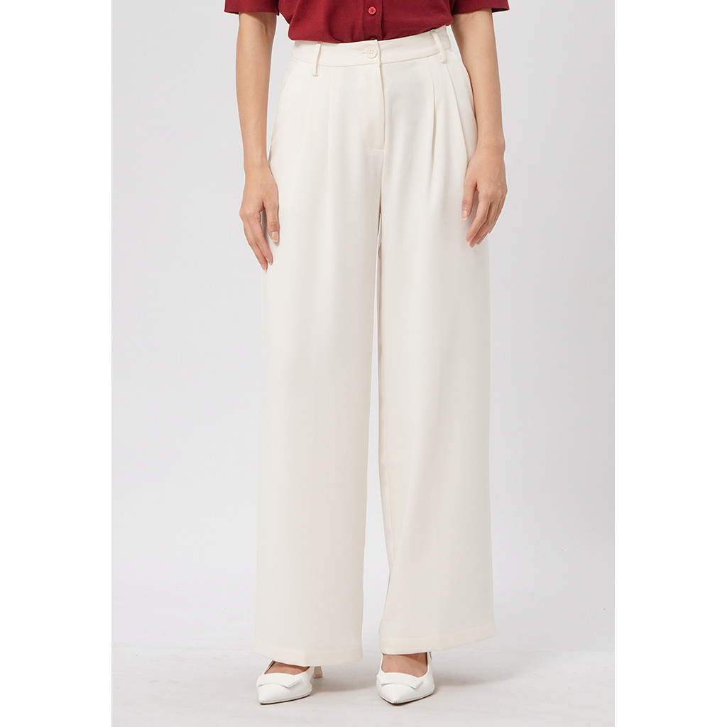 Jual Executive High Waist Wide Leg Pants Off White | Shopee Indonesia