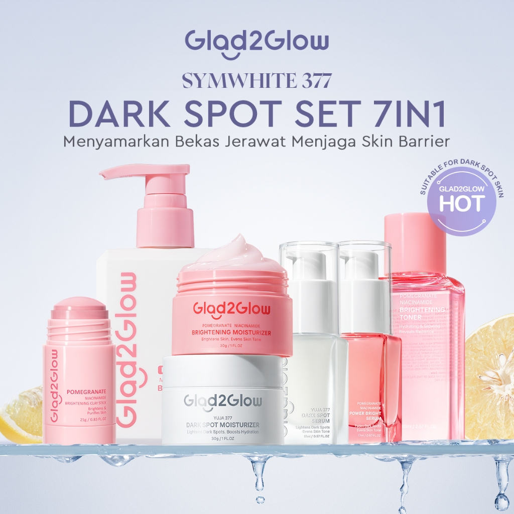 [100% ORI]Glad2Glow Dark Spot 7IN1 Yuja Symwhite 377 Dark Spot Serum +moisturizing Whitening & Fade Dark Spot Mencerahkan Kulit Brightening Serum Pencerah Wajah Perawatan Kecantikan Treatment