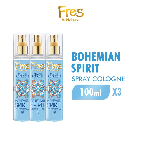 Fres & Natural Spray Cologne Hijab Refresh Bohemian Spirit Botol 100 ml x3