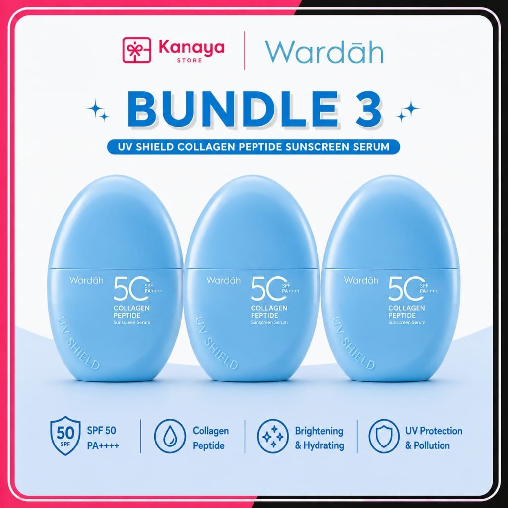 [3 PCS] WARDAH UV Shield Collagen Peptide Sunscreen Serum SPF 50 PA++++ 30mL