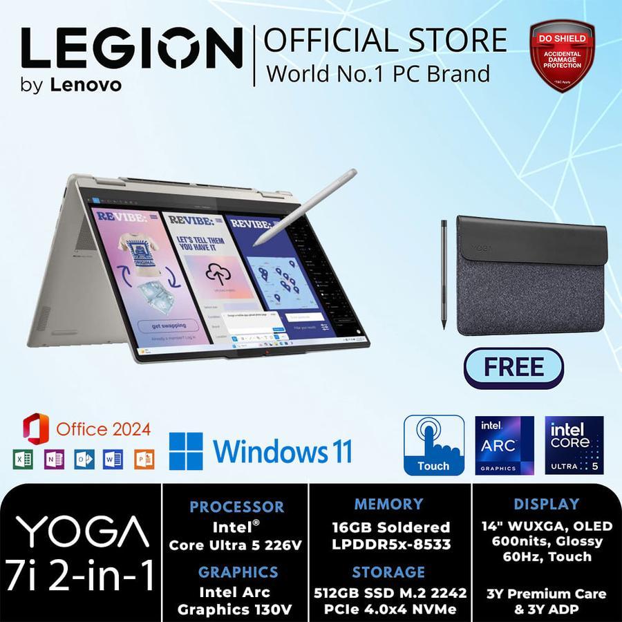 Jual LENOVO YOGA 7i 2-in-1 14ILL10 7NID SEASHELL INTEL CORE ULTRA 5-226V 16GB 512GB WIN 11 HOME + OH 2024 OLED TOUCH INTEL EVO | Shopee Indonesia