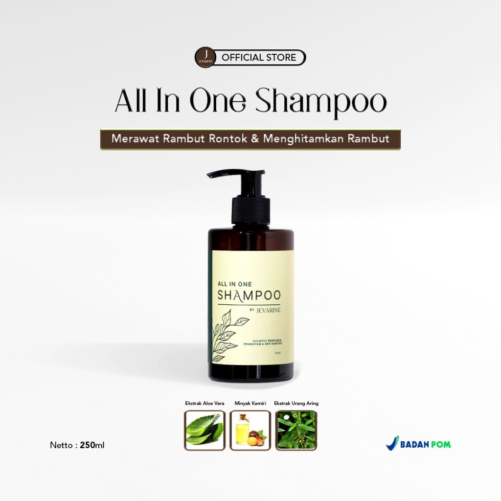 (ORIGINAL) Jevarine All In One Shampoo 250ml - Shampo Penyubur, Penghitam & Anti-Rontok