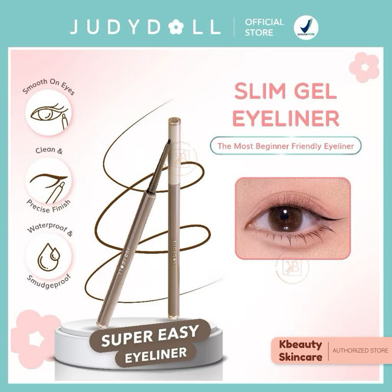 Judydoll Slim Gel Eyeliner - pensil eyeliner gel ujung tipis, tahan lama, waterproof, smudgeproof, waterproof, mudah digunakan
