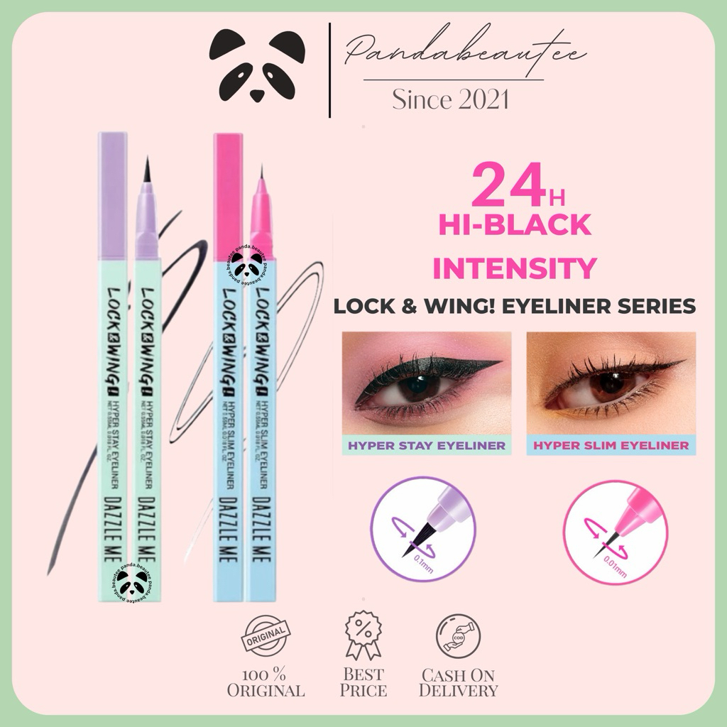 PANDABEAUTEE - DAZZLE ME Lock & Wing! Duo Eyeliner Series Hyper Stay and Hyper Slim Smudgeproof Transferproof Waterproof Eyeliner Precise Tip Tahan Lama 24 Jam