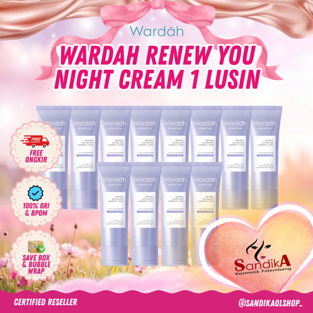 (PAKET USAHA) WARDAH Renew You NIGHT CREAM 20GR Retinol Microcaps Matrixyl 3000 Lift & Rejuvenate Night Moisturizer