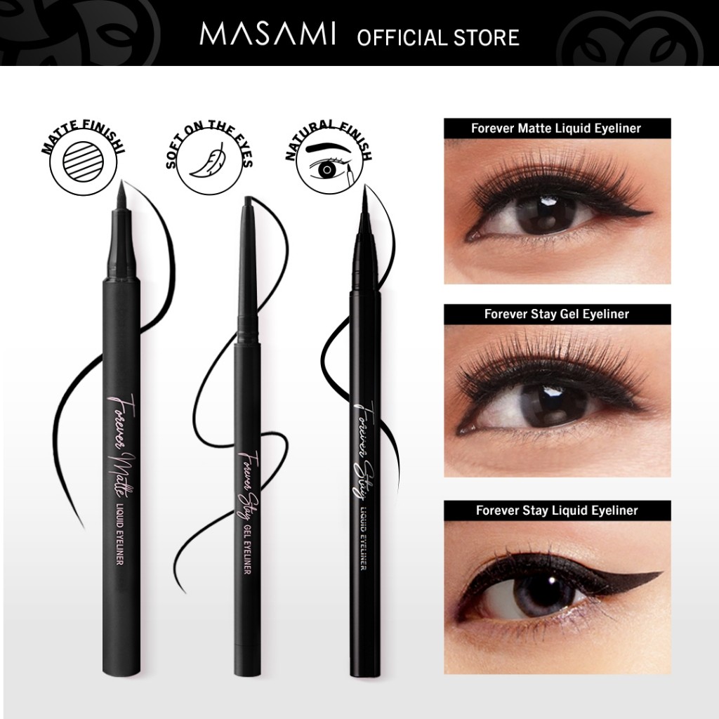 Masami Cosmetics Forever Stay Liquid Gel Matte Eyeliner - Eyeliner Waterproof Smudgeproof Transferproof Tip Kuas Presisi - Eyeliner Pensil Anti Air Make Up Professional Set Bulu Halus Premium Eyeshadow Blending Blush On Contour Concealer