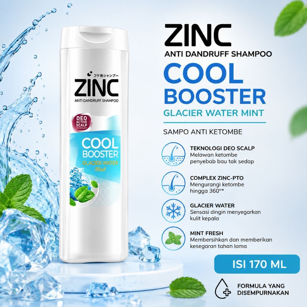 ZINC Shampoo Anti Dandruff Cool Booster Glacier Water Mint 170 ml
