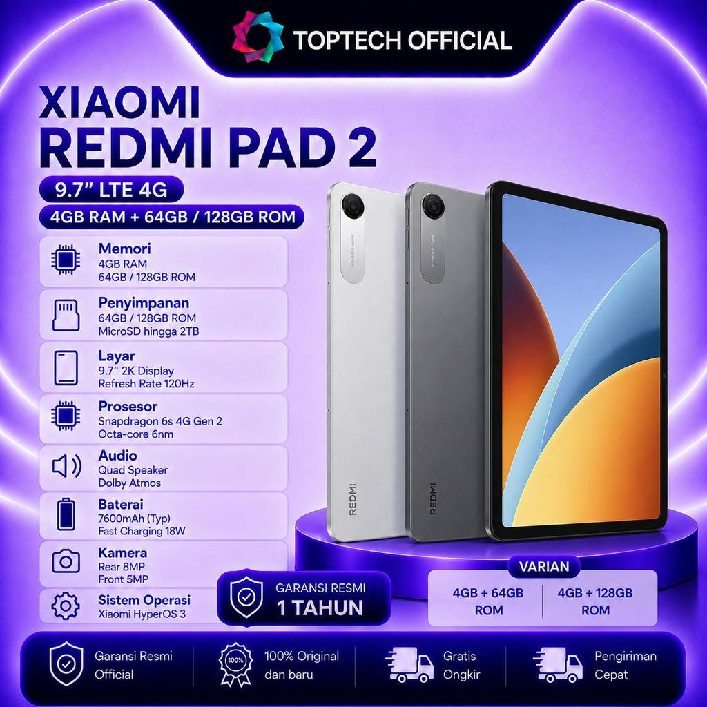 XIAOMI REDMI PAD 2 9.7 LTE 4G 4GB 64GB I 128GB GARANSI RESMI