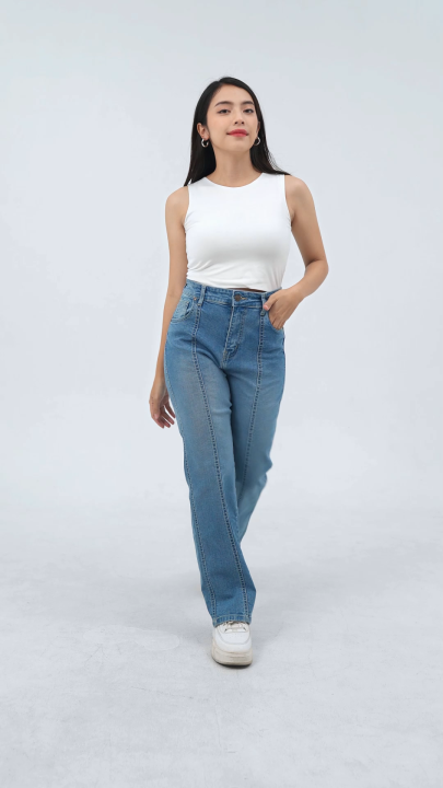ESROCTE Soleil Pants | Celana Loose Jeans Stretch High-Waist Wanita –Whisker Spray Edition– S-XXL | Lazada Indonesia