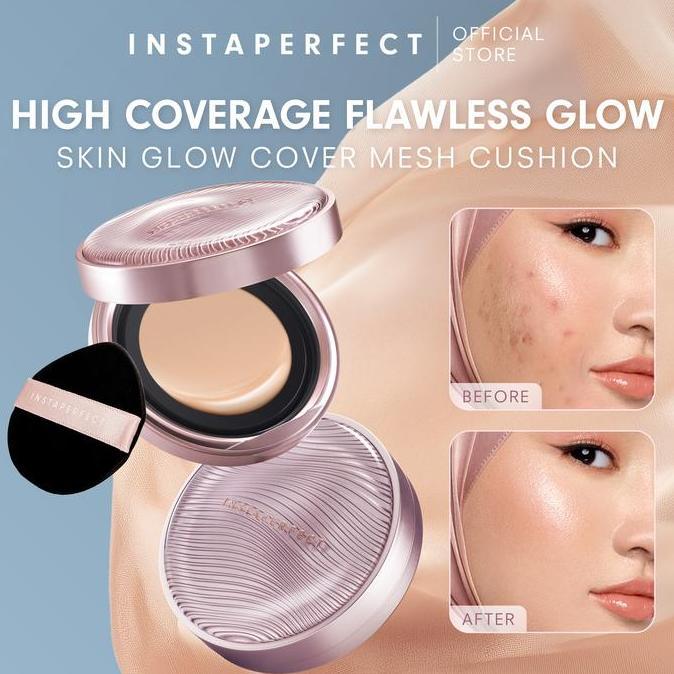 CLEARANCE SALE - [CREATOR'S PICK] Instaperfect Skin Glow Cover Mesh Cushion High Coverage Formula Dilengkapi dengan SPF 50+ / PA++++ Tampilan Glow Up Natural- Melindungi Kulit dari Sinar UVA dan UVB