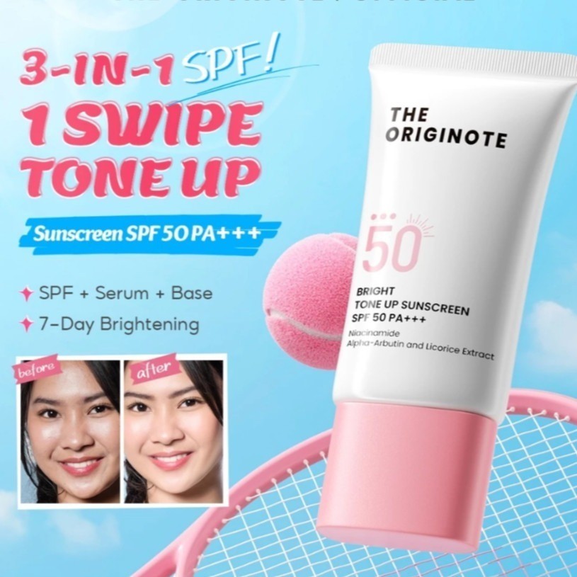 (ORIGINAL) The Originote Bright Tone Up Sunscreen SPF 50 PA+++ 25ml – Sunscreen Wajah Tone Up & UV Protection