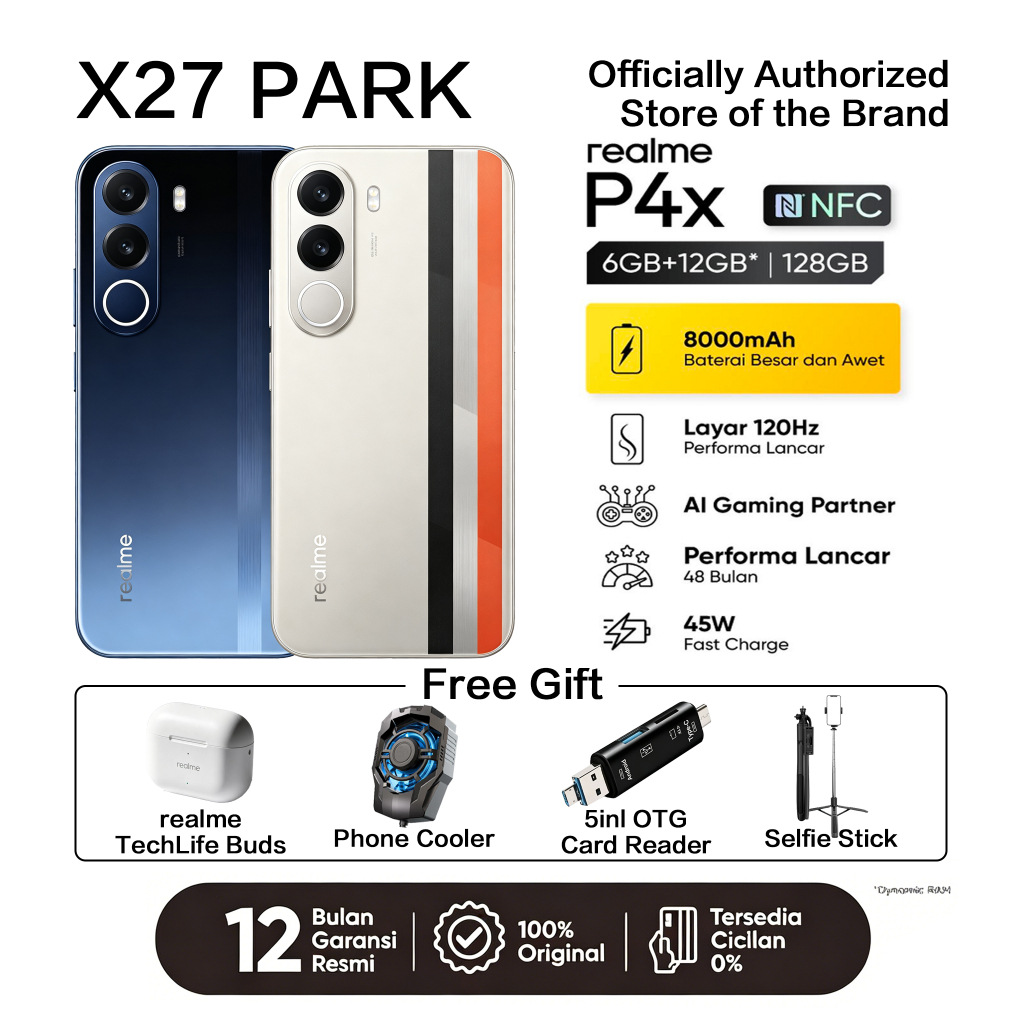 HP realme P4X 8000mAh Baterai Jumbo 45W Fast Charge 6.8" 120Hz RAM 12GB Dinamis 256GB Gaming MLBB Tahan Lama Garansi Resmi Ready Stock
