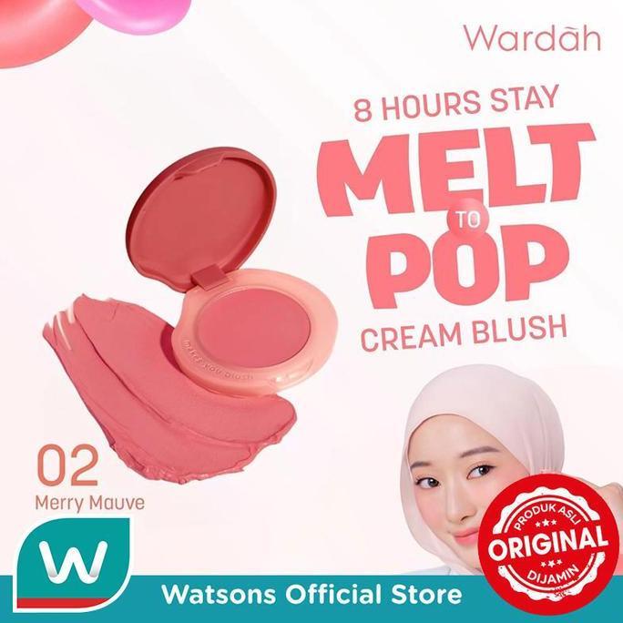 didafanasi - wardah cream blush on macaroon colorfit melt to pop cream blush 02 merry mauve - dengan vitamin e - tekstur cream-to-powder - warna intens - hasil smooth - liquid blush on - blendable - pigmented - blush