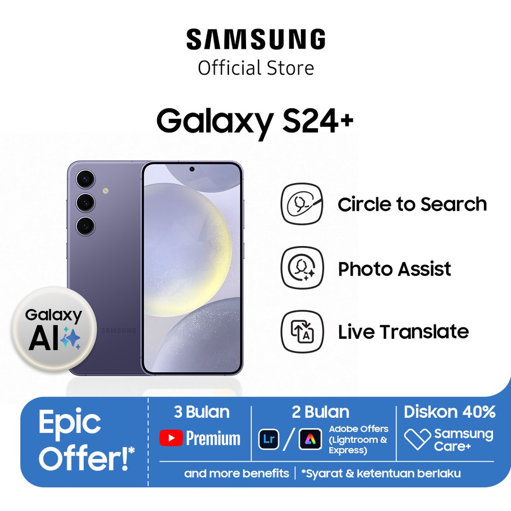 Samsung Galaxy S24+ 12/256GB - Cobalt Violet, Handphone AI, Smartphone, Kamera 50MP