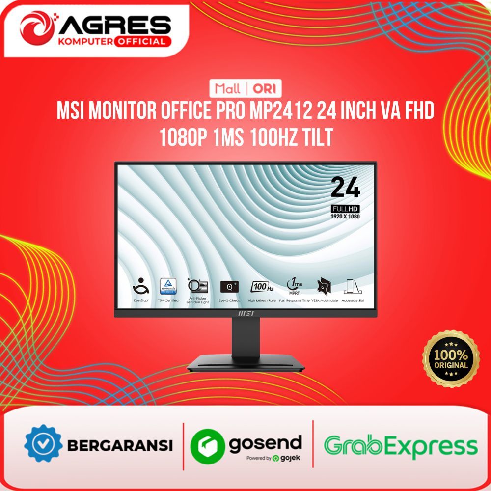 Jual MSI MONITOR 24 INCH OFFICE PRO MP2412 VA FHD 1080P 1MS 100HZ 3Y | Shopee Indonesia