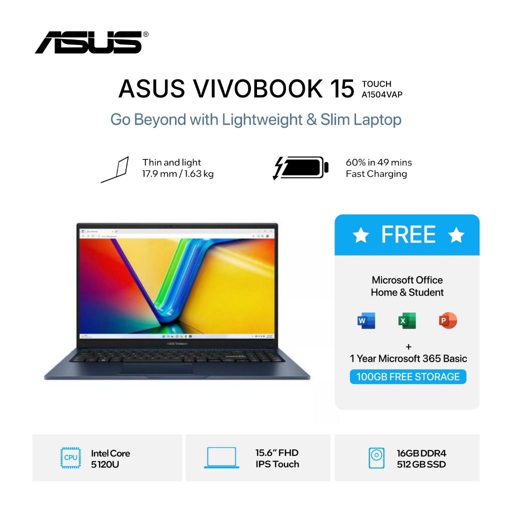 ASUS VIVOBOOK 15 TOUCH A1504VAP CORE 5 120U RAM 16GB 512GB W11+OHS 15.6 FHD IPS - Normal