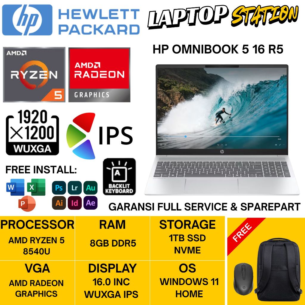 Laptop HP Omnibook 5 16 AMD Ryzen 5 8540U 8GB DDR5 1TB SSD 16 Inch WUXGA IPS Windows 11 Home