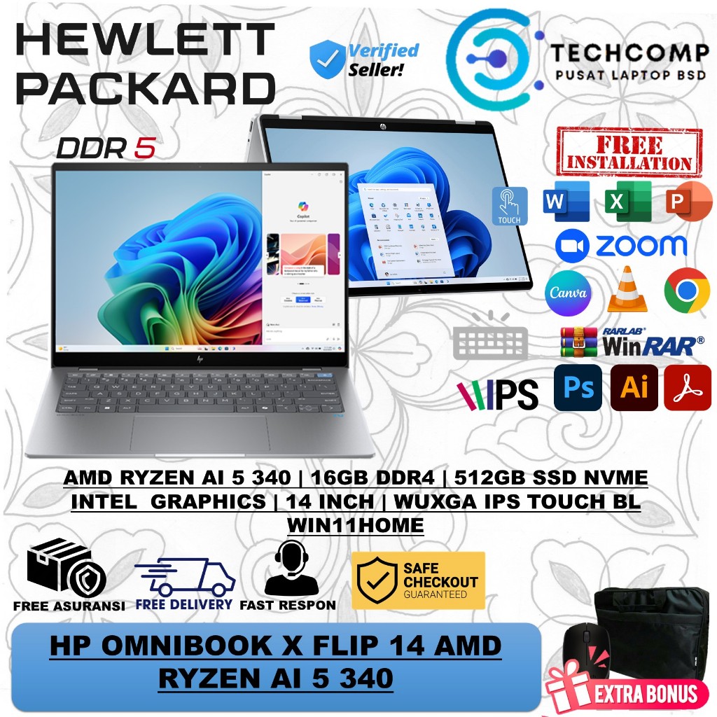 LAPTOP 2IN1 HP OMNIBOOK X FLIP 14 AMD RYZEN AI 5 340 14.0 WUXGA IPS TOUCH BL WIN 11 HOME