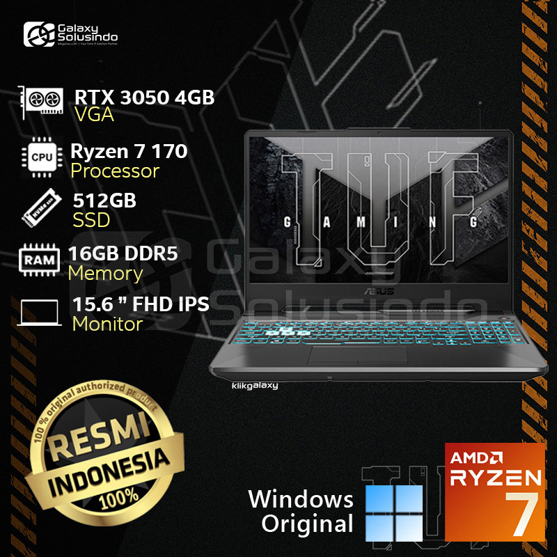 ASUS TUF A15 GAMING FA506NCQ-R735B6T-HM - GeForce RTX 3050 AMD Ryzen 7 170 512GB SSD 16GB RAM Notebook Laptop Gaming