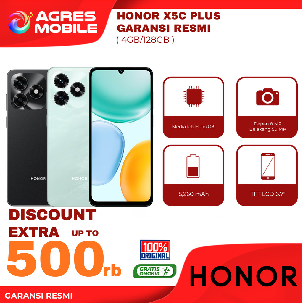Jual Honor X5C Plus 4GB+128GB - Layar 6.74inch - Mediatek Helio G81 - Camera 50MP - Battery 5260mAh - Garansi Resmi 1 Tahun | Shopee Indonesia