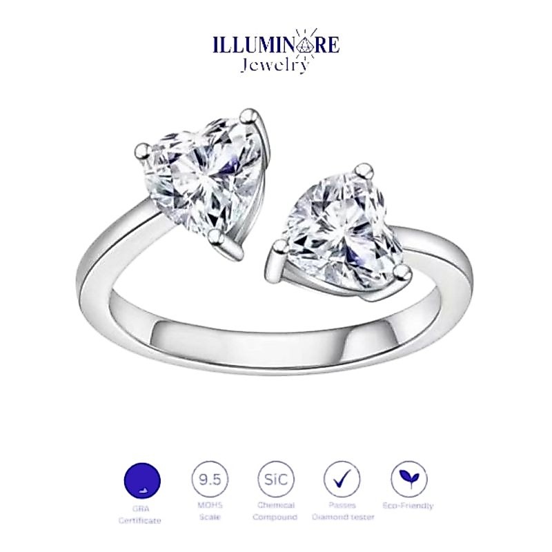 Jual Cincin Wanita Double Heart Berlian Moissanite 2 x 1 Karat Mewah Asli Perak Silver Sterling S925 Anti Karat Krom Premium Sertifikat GRA | Illuminare Jewelry | Shopee Indonesia
