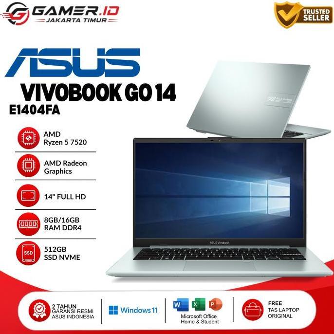 3Asy_farmkil - ASUS Vivobook GO 14 - E1404FA AMD Ryzen 5 7520U RAM 8GB/16GB SSD 512GB Layar 14.0 Full HD IPS Windows 11 Home + OHS 2024