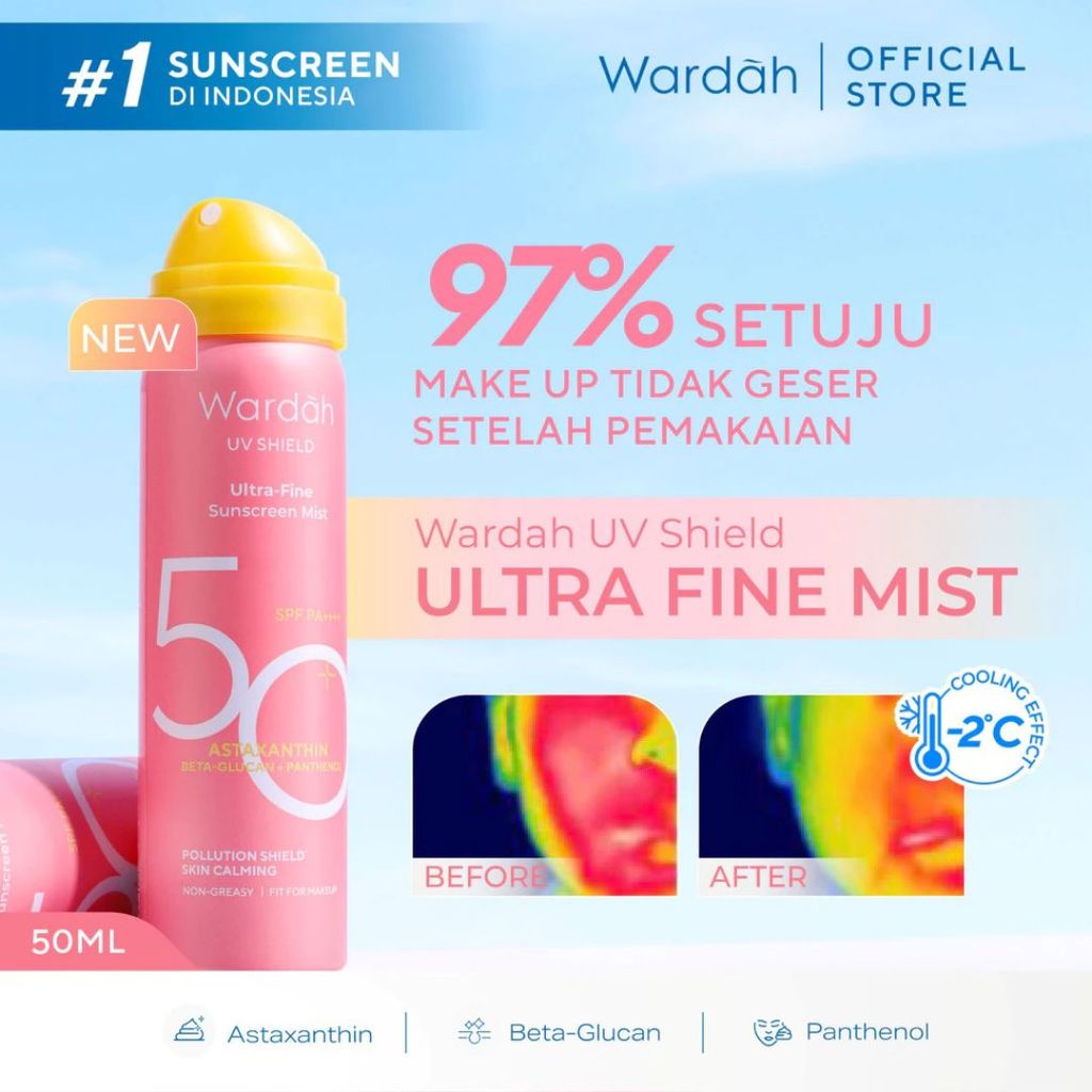 Wardah UV Shield Sunscreen Spray Serum Ultra-Fine Mist Serum SPF 50+ PA++++ 50ml