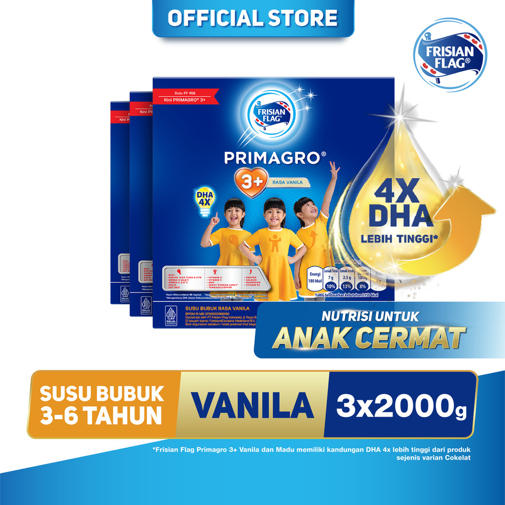 Frisian Flag Primagro 3+ Vanilla 2000 gr Susu Formula Pertumbuhan Anak - 3 Pcs