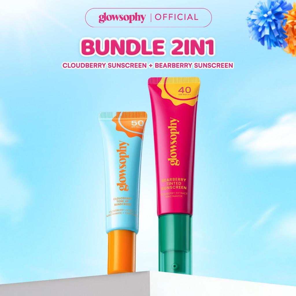 Glowsophy Bundle 2in1 Cloudberry Sunscreen + Bearberry Sunscreen - Sunscreen Wajah Glowing Tone Up Natural Cerah Sehat Alami Anti UVA UVB Protection Ringan Nyaman Melembapkan Untuk Semua Jenis Kulit