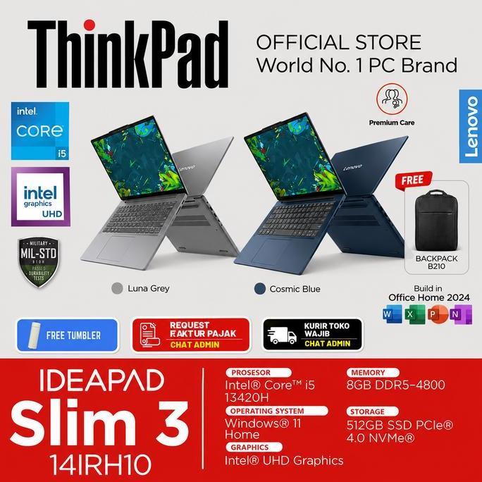 Lenovo IdeaPad Slim 3i 14IRH10 Core i5 13420H 16GB 512SSD Windows 11 Office 14 Inch IPS Laptop -BWID