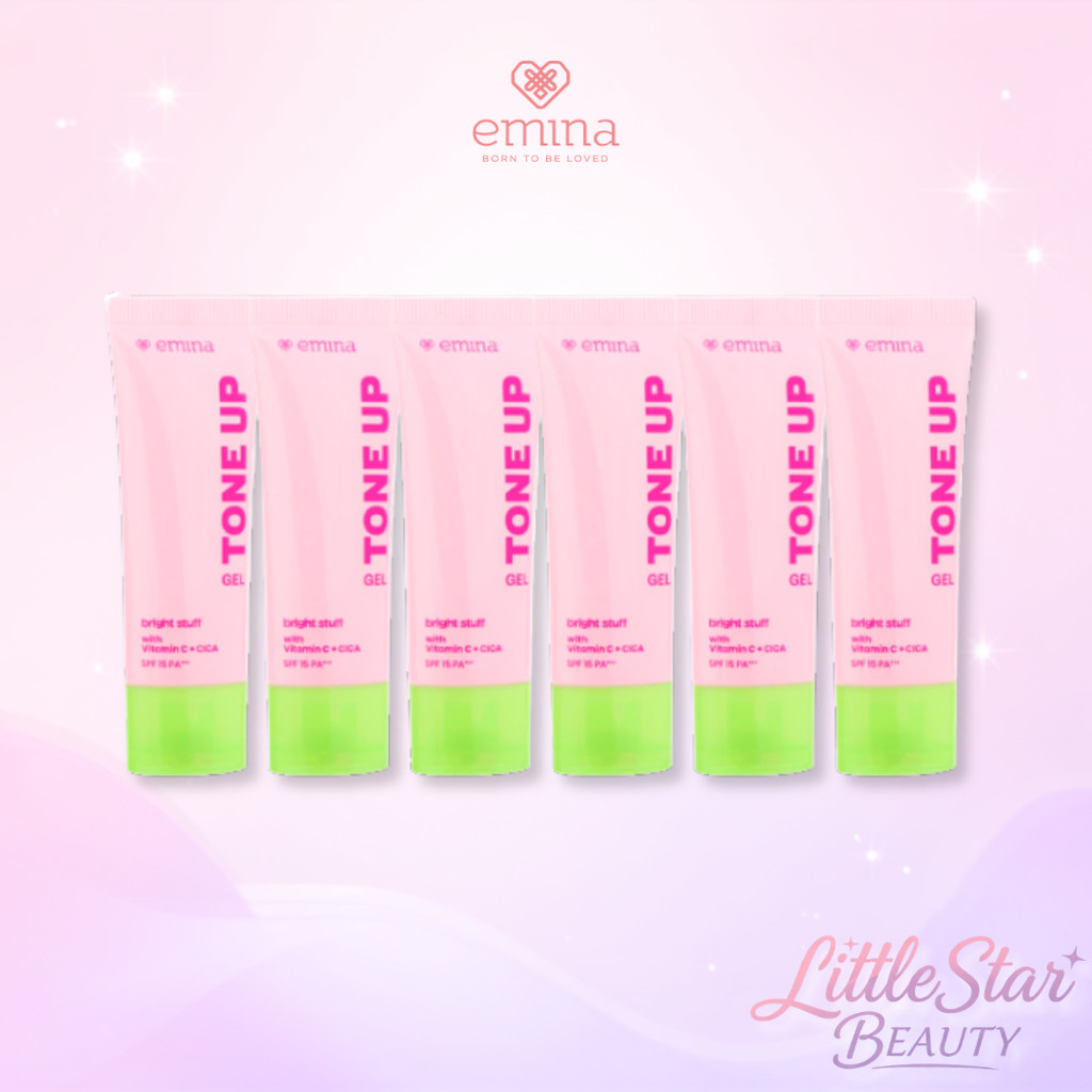 6 Pcs Emina Bright Stuff Tone Up Cream Gel 20ml Mencerahkan Kulit UV Protection SPF15 1/2 Lusin