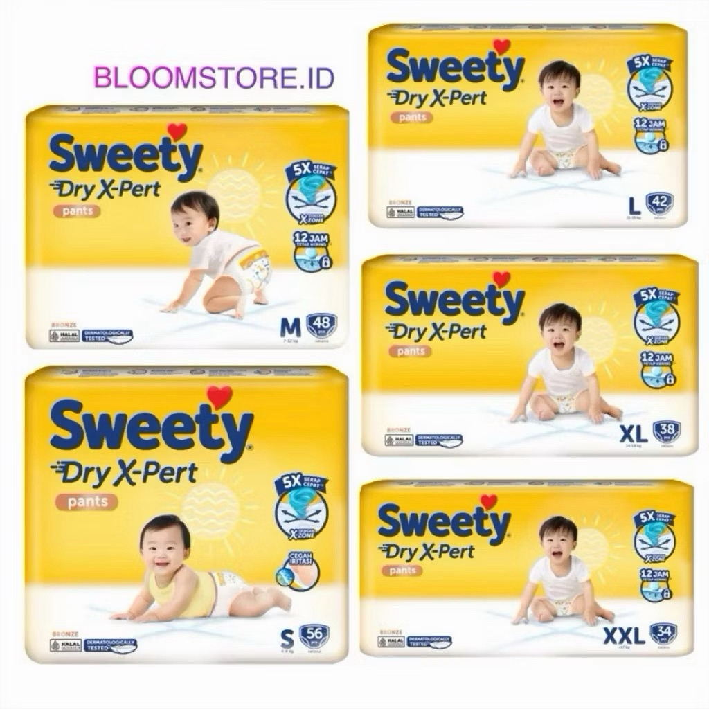 PAKET 1 DUS 6 BAL SWEETY Bronze Super Jumbo Pant Pants Popok Celana Sekali Pakai Diaper Diapers Baby Bayi Anak Ukuran Besar S56 S 56 M48 M 48 L42 L 42 XL38 XL 38 Extra Dry Xzone X-Zone X Zone Ekstra Kering Kuning Grosir Murah Termurah Promo Hemat Terlaris